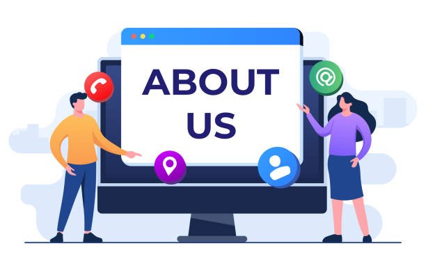 Flat-style vector illustration of About us metaphor, Company information, Business profile, Office information, Customer support, Our team, About Company concept for website banner, online advertisement, marketing material, business presentation, poster, landing page, and infographic