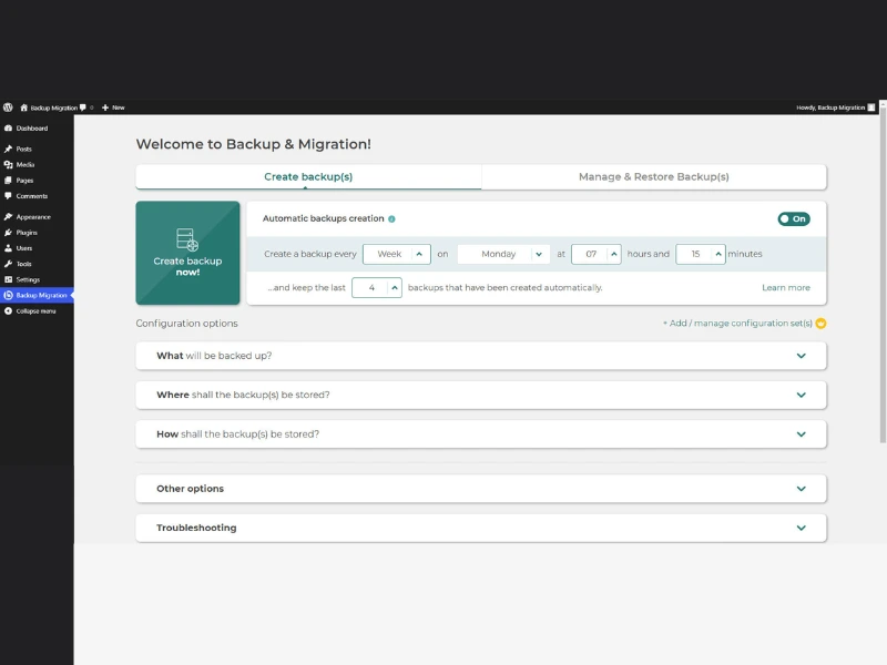 wordpress backups pluging at alphadigitalweb