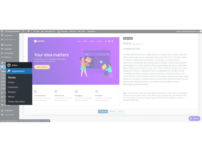 build wordpress website without plugin with astra theme at alphadigitalweb
