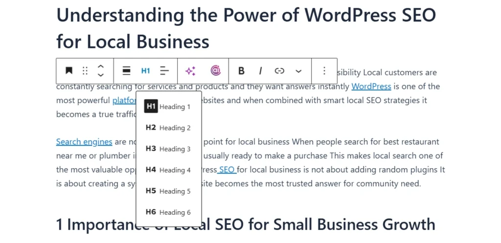 Add a Single H1 Heading with Focus Keyword at alphadigitalweb